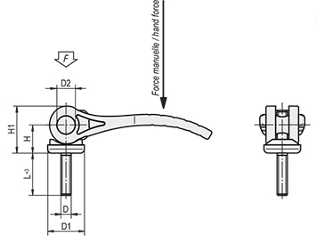 Schéma 2 + Adjustable cam lever 
in composite plastic 