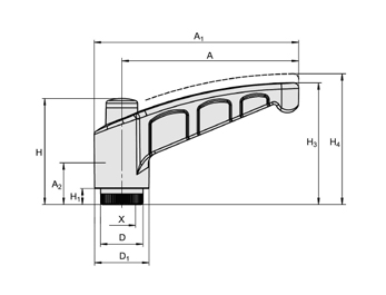 Schéma 2 + Adjustable lever ﬁt  
for «big batch» in composite plastic 