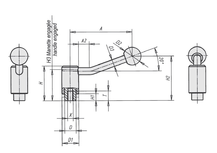 Schéma 1 + Safety adjustable handle 
in steel 