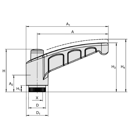 Schéma 2 + Adjustable lever ﬁt  
for «big batch» in composite plastic 