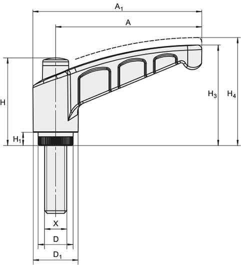 Schéma 3 + Adjustable lever ﬁt  
for «big batch» in composite plastic 