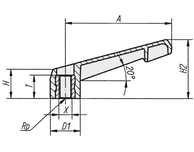 Schéma 3 + Non adjustable handle 
in composite plastic 