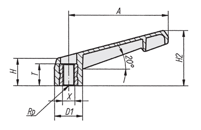 Schéma 3 + Non adjustable handle 
in composite plastic 