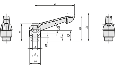 Schéma 2 + Adjustable handle  
in composite plastic 