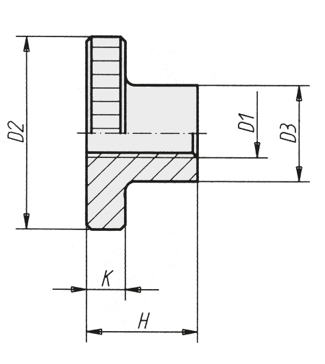 Schéma 1 + knurled nut 
high version DIN 466 in steel or stainless steel 