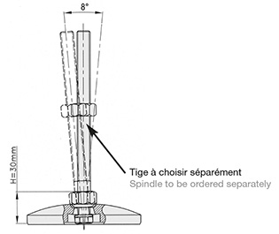 Schéma 1 + Metal plate for 8° swivel feet 
with fastening holes 