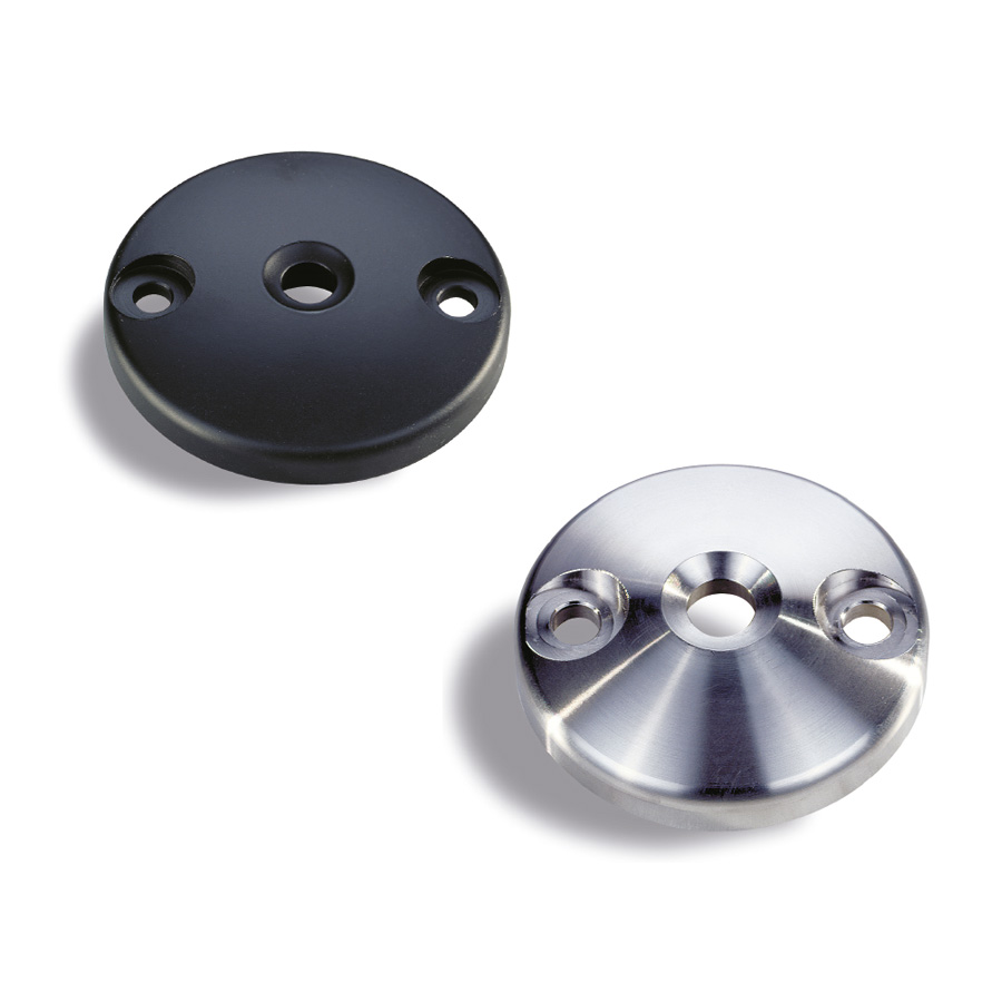 Plates for swivel pads with holes : Metal plate for 8° swivel feet 
with fastening holes 